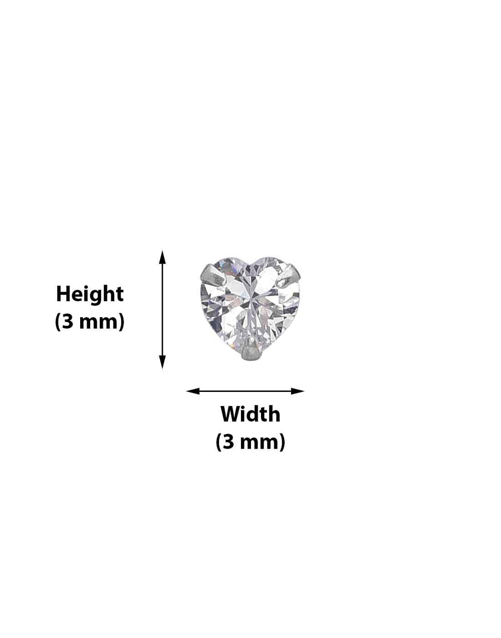 925 Sterling Silver  pair of Heart shape 3mm Single White Cubic Zircon (CZ) Stone Solitaire Stud Earrings