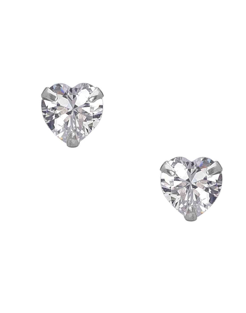 925 Sterling Silver pair of Heart shape 4mm Single White Cubic Zircon (CZ) Stone Solitaire