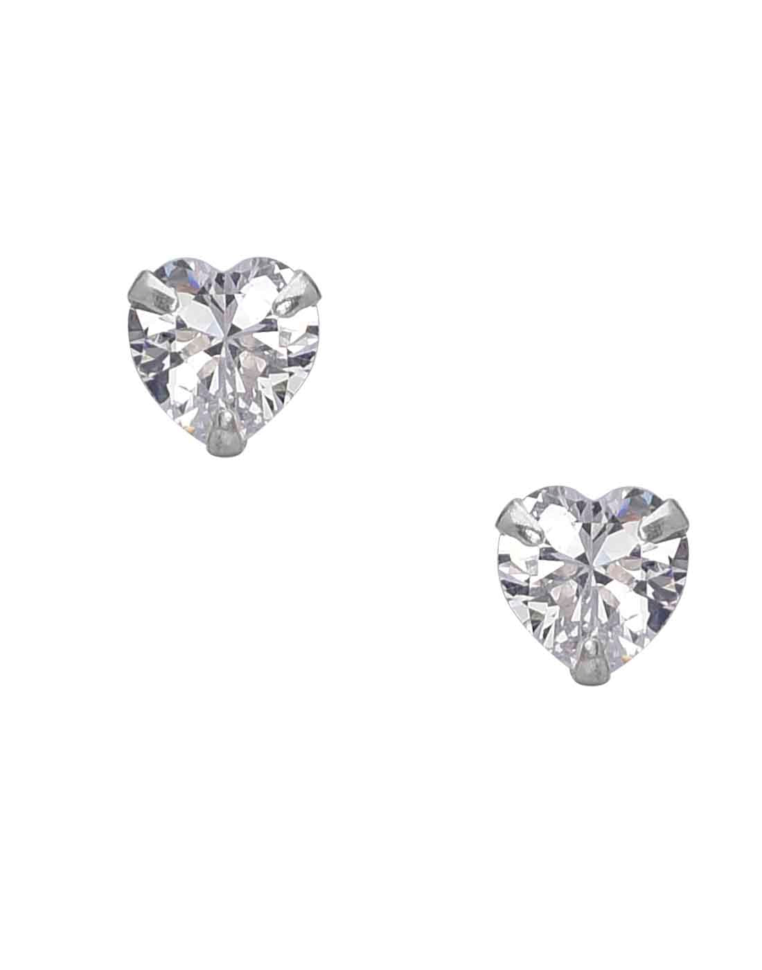 925 Sterling Silver pair of Heart shape 4mm Single White Cubic Zircon (CZ) Stone Solitaire
