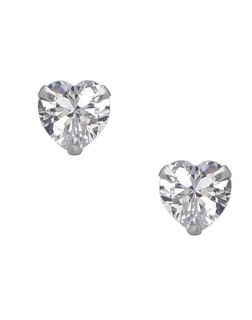 925 Sterling Silver pair of Heart shape 5mm Single White Cubic Zircon (CZ) Stone Solitaire Stud - Default Title - Abhooshan