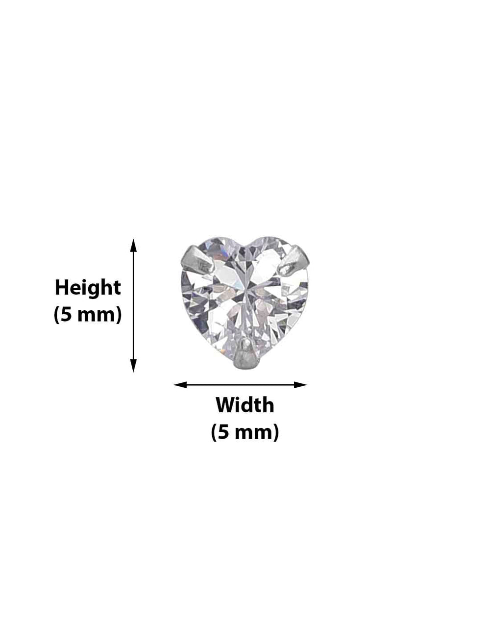925 Sterling Silver pair of Heart shape 5mm Single White Cubic Zircon (CZ) Stone Solitaire Stud