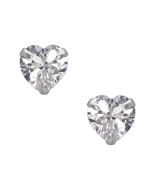 925 Sterling Silver pair of Heart shape 6mm Single White Cubic Zircon (CZ) Stone Solitaire Stud Earrings - Default Title - Abhooshan