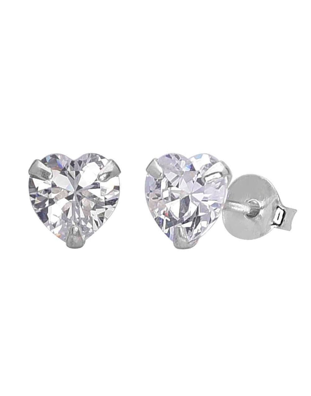 925 Sterling Silver pair of Heart shape 6mm Single White Cubic Zircon (CZ) Stone Solitaire Stud Earrings