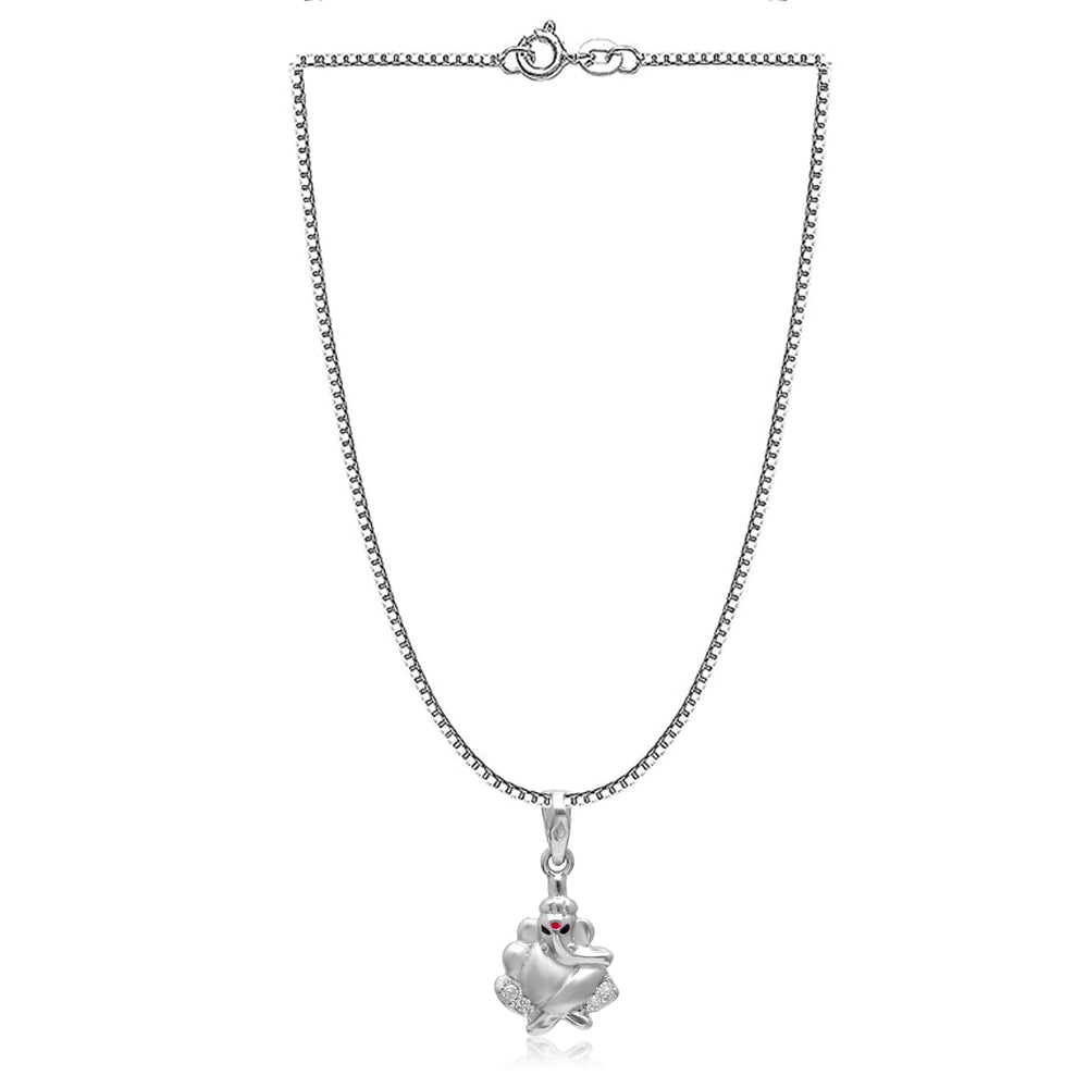 92.5 Sterling Silver Ganesh Pendant with Cz Stones with 18 inch Chain