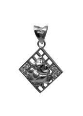 Ganesha 92.5 Sterling Silver Square Unisex Pendant with Cz Stones