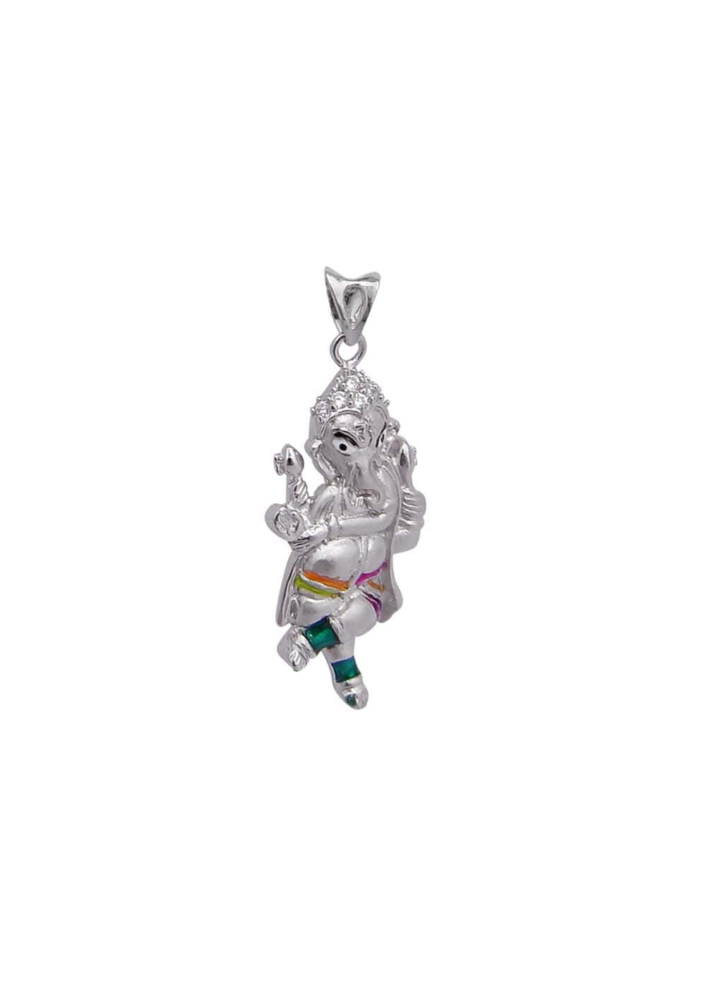 Standing Ganesh Sterling Silver Pendant with CZ Stones and Enamel