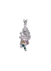 Standing Ganesha Sterling Silver Pendant with Cz Stones and Enamel