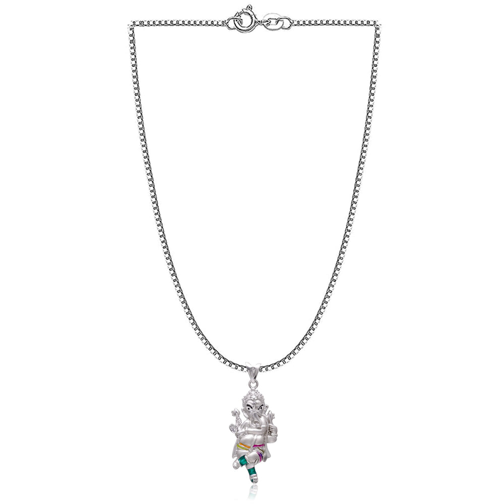 Standing Ganesha Sterling Silver Pendant with Cz and Enamel with 18 inch Chain