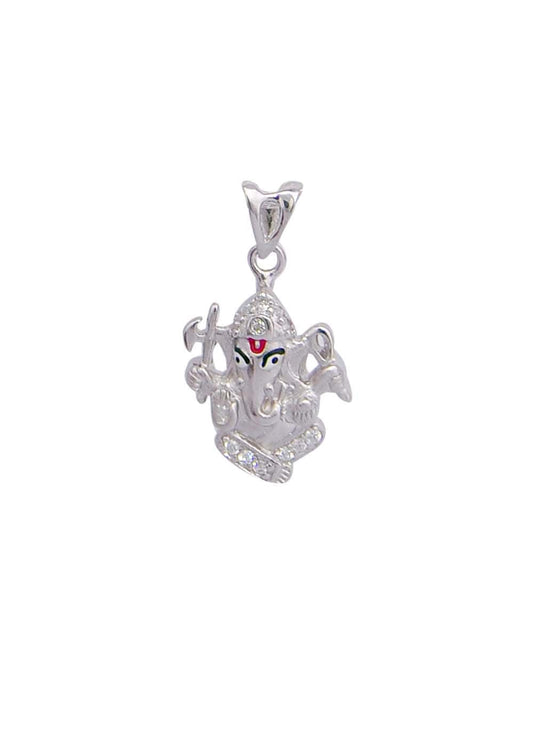 Ganpati 92.5 Sterling Silver Enamel Pendant with Cz