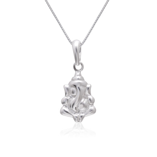 Ganpati 92.5 Sterling Silver Small Pendant with 18 inch Chain - Default Title - Abhooshan