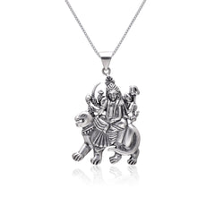 Maa Sherawali 92.5 Sterling Silver Religious Pendant with Cz Stones in 18 inch Chain