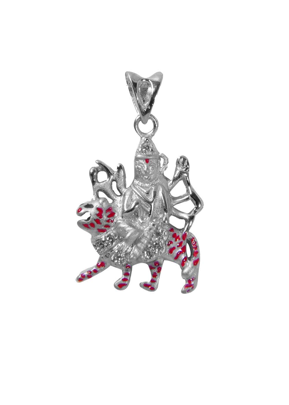 Maa Sherawali 92.5 Sterling Silver Religious Pendant with CZ