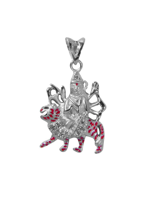 Maa Sherawali 92.5 Sterling Silver Religious Pendant with Cz - Default Title - Abhooshan