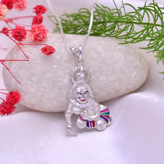 92.5 Sterling Silver Unisex Religious Bal Gopal Enamel Pendant with 18 inch Chain