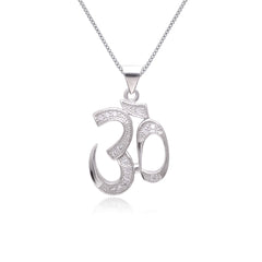 OM 92.5 Sterling Silver Unisex Religious Pendant with Cz Stones and 18 inch Chain