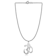 OM 92.5 Sterling Silver Unisex Religious Pendant with Cz Stones and 18 inch Chain