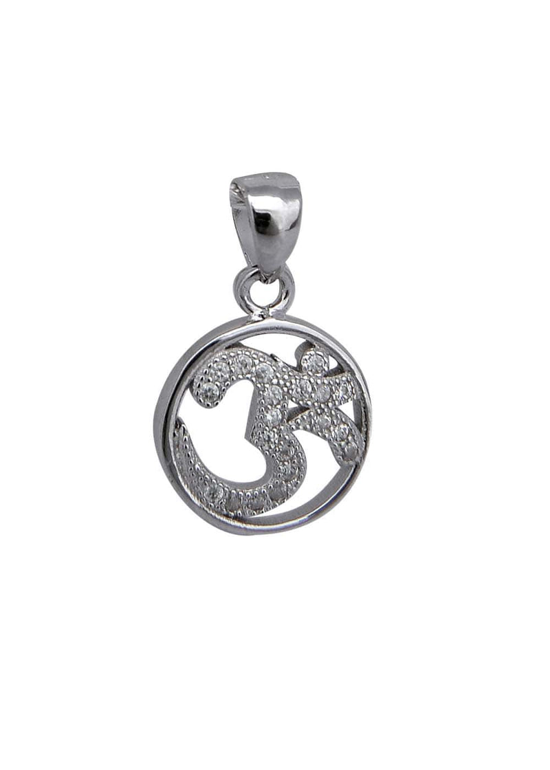 OM 92.5 Sterling Silver Unisex Religious Pendant with CZ Stones Without Chain