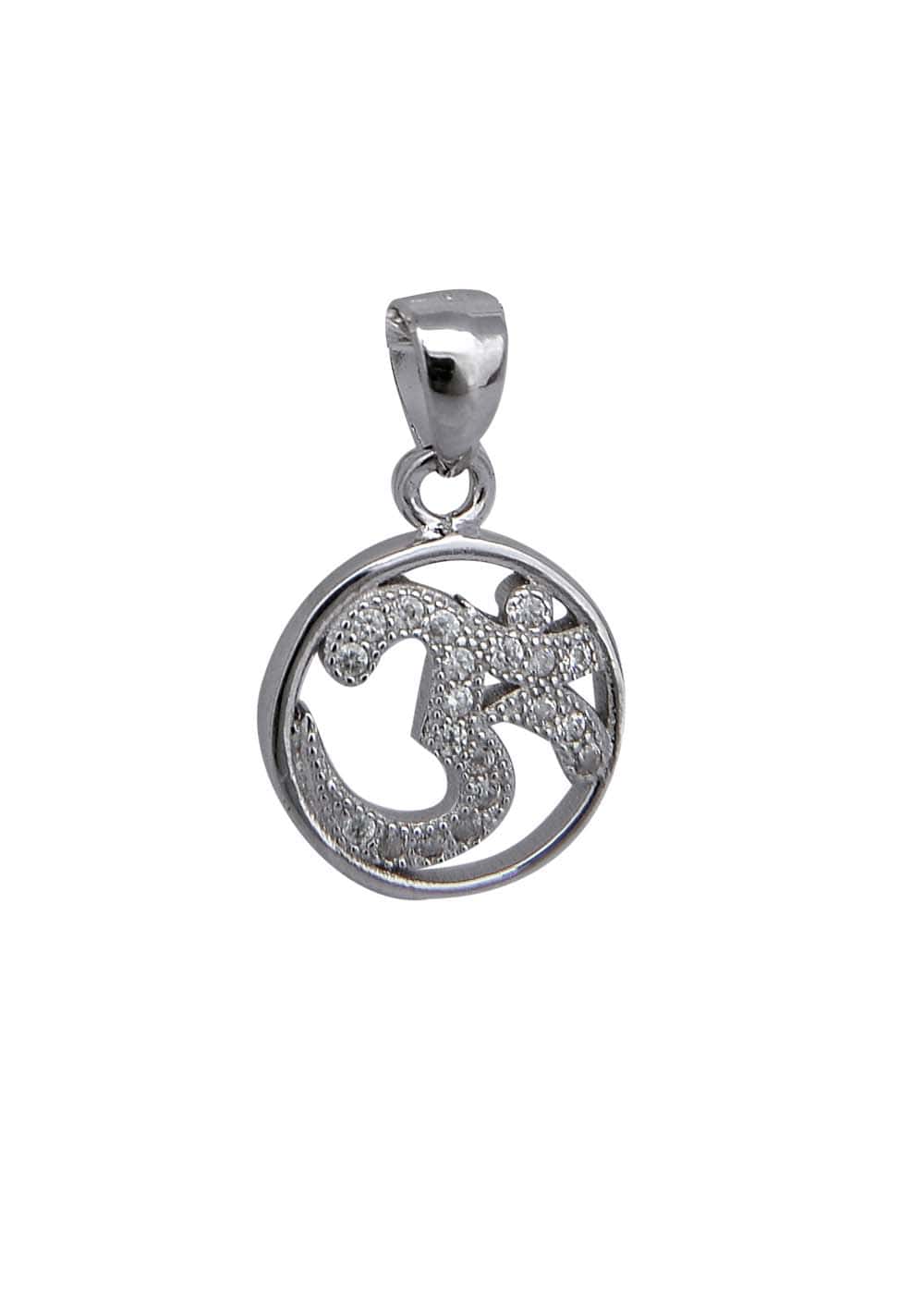OM 92.5 Sterling Silver Unisex Religious Pendant with CZ Stones Without Chain