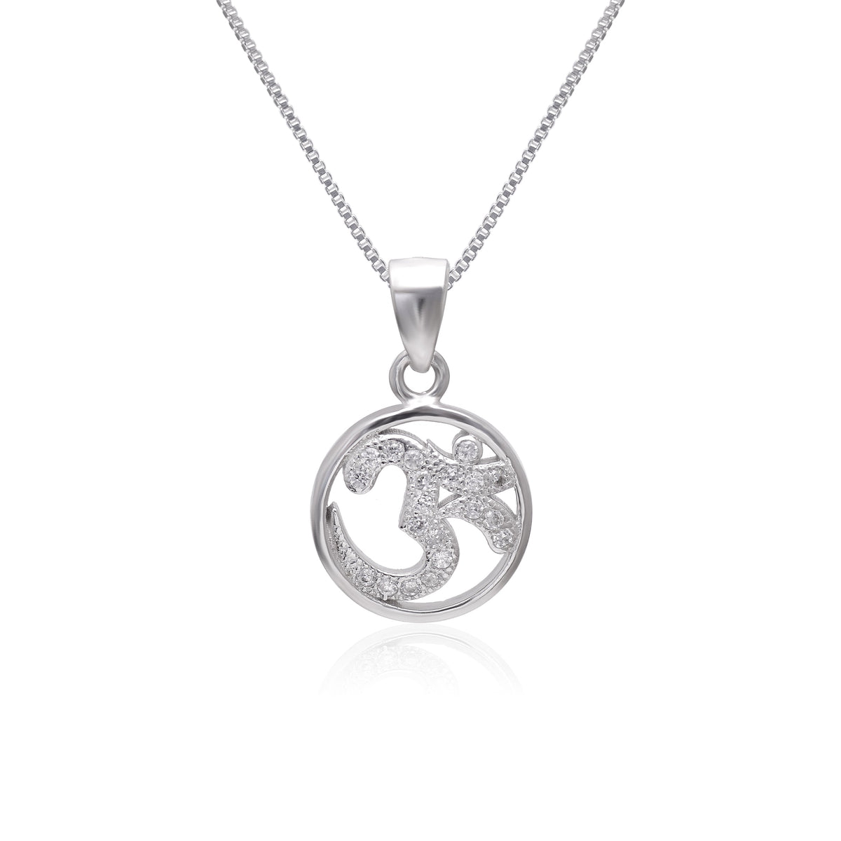 OM 92.5 Sterling Silver Unisex Religious Pendant with Cz Stones and 18 inch Chain