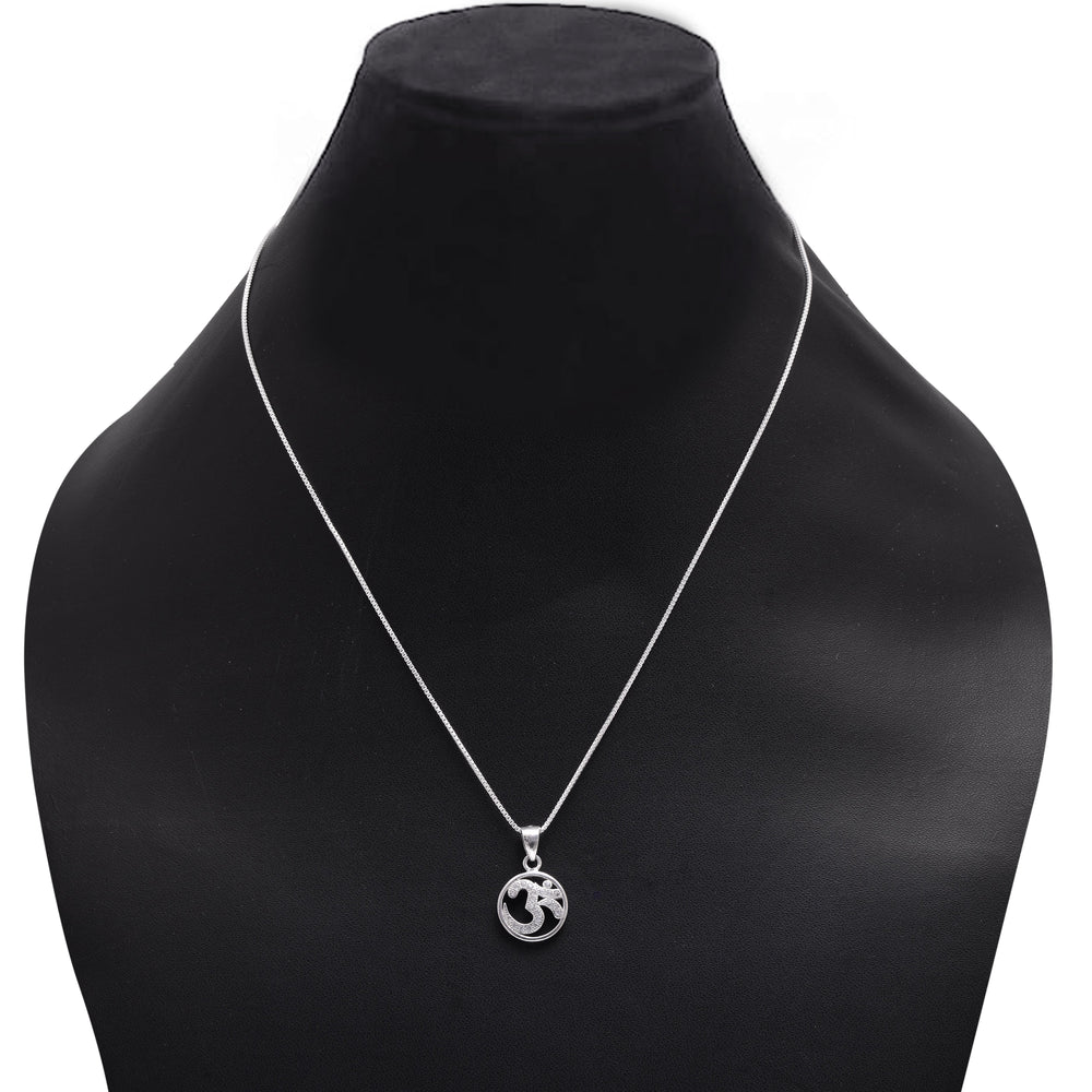 OM 92.5 Sterling Silver Unisex Religious Pendant with Cz Stones and 18 inch Chain
