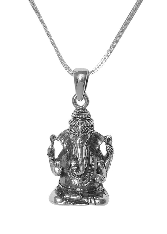 Ganesha Idol 92.5 Sterling Silver Unisex Religious Pendant with 18 inch Chain