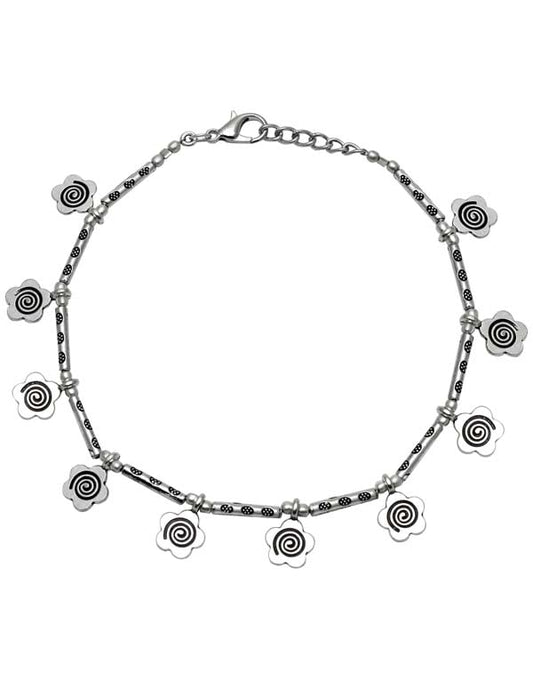 Floral Single Anklet in Silver Alloy