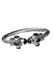 Handmade Bangle in Silver Alloy with Maroon Garnate Stone for Women