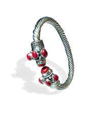 Handmade Bangle Silver Alloy Red Coral Stone for Women