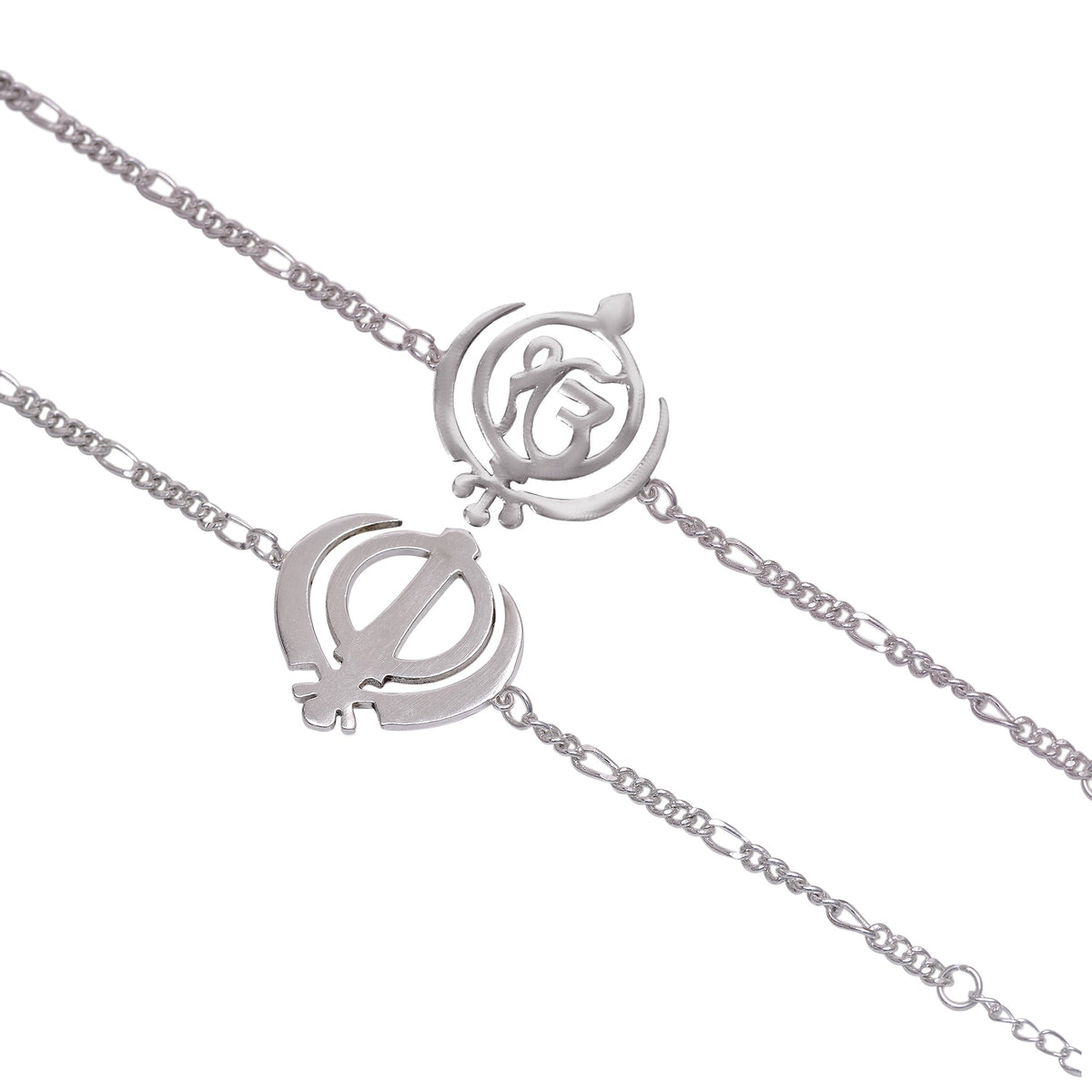 Handmade Combo of Holy Sikh Ek Onkar And Khanda Silver Alloy Bracelet