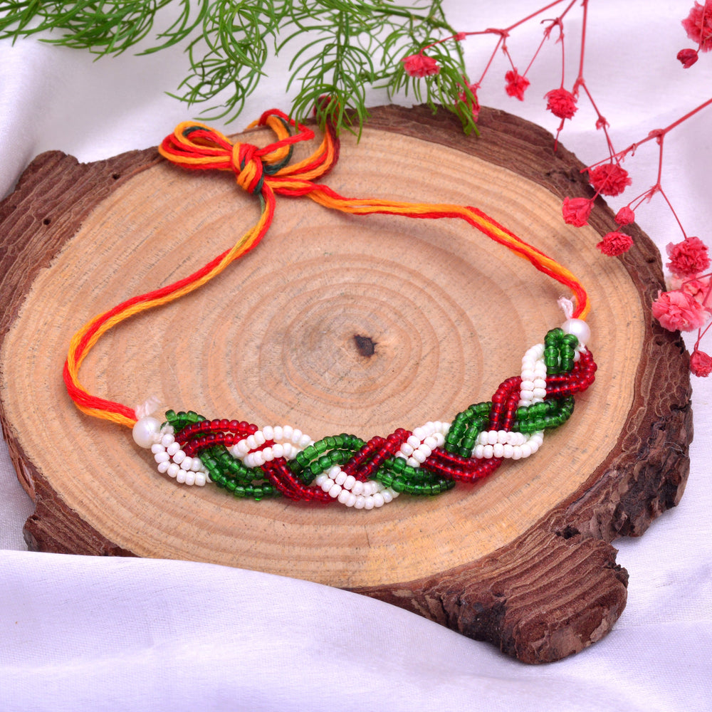 Handmade Colorful Beaded Silver Alloy Unisex Rakhi