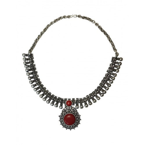 Designer Red Coral Tribal Look Necklace - Default Title - Abhooshan