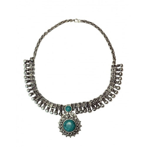 Designer Blue Turquoise Tribal Look Necklace - Default Title - Abhooshan