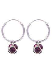 Sterling Silver Purple Cubic Zirconia Hanging Balls in 10 mm Silver Hoops