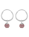Sterling Silver Pink Cubic Zirconia Hanging Balls in 10 mm Silver Hoops