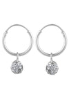 Sterling Silver White Cubic Zirconia Hanging Balls in 10 mm Silver Hoops