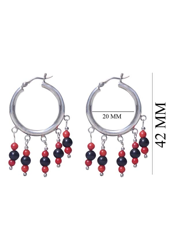 Designer Red and Black Shell Pearl Hangings Pure 92.5 Sterling Silver Hoops Balis