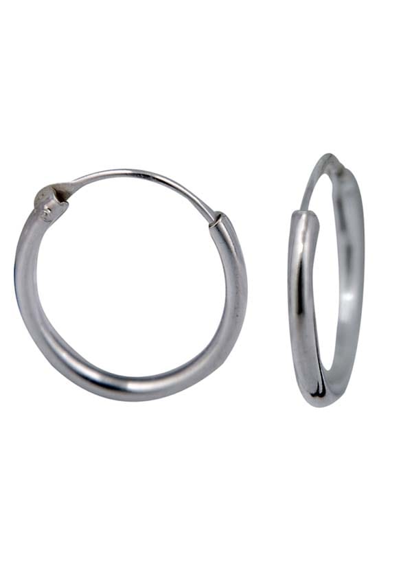 Pure 92.5 Sterling Silver Unisexual Hoop Earrings 14 mm