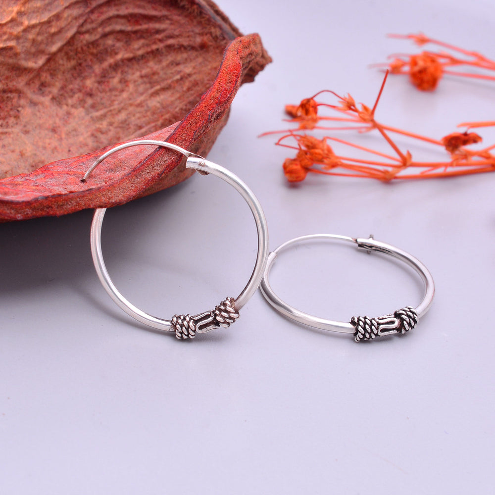 Designer Pure 92.5 Sterling Silver Oxidised Hoops Balis