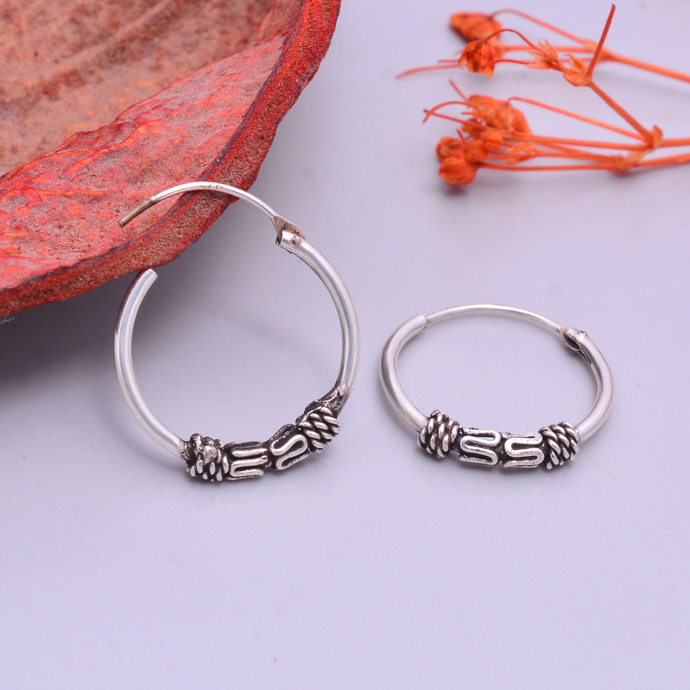Trendy Pure 92.5 Sterling Silver Oxidised Hoops Balis