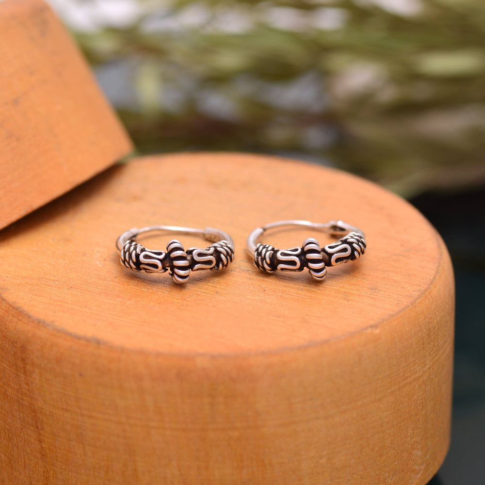 Pure 92.5 Sterling Silver Oxidized Hoops Earrings