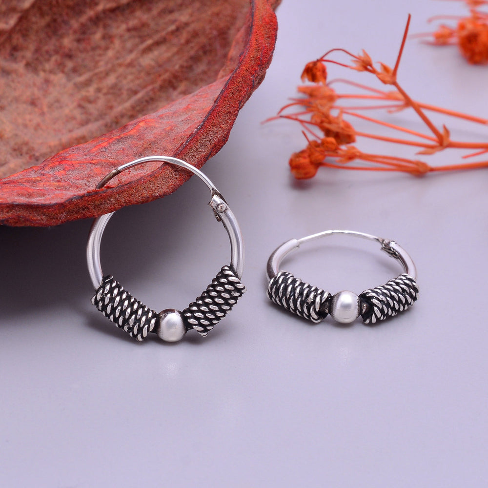 Pure 92.5 Sterling Silver Oxidized Hoops Earrings