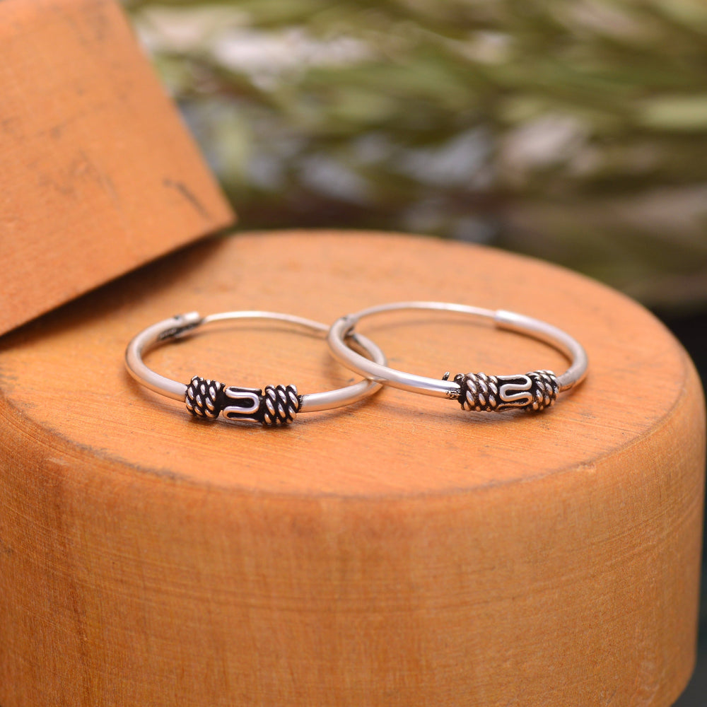 Pure 92.5 Sterling Silver Oxidised Hoops Earrings