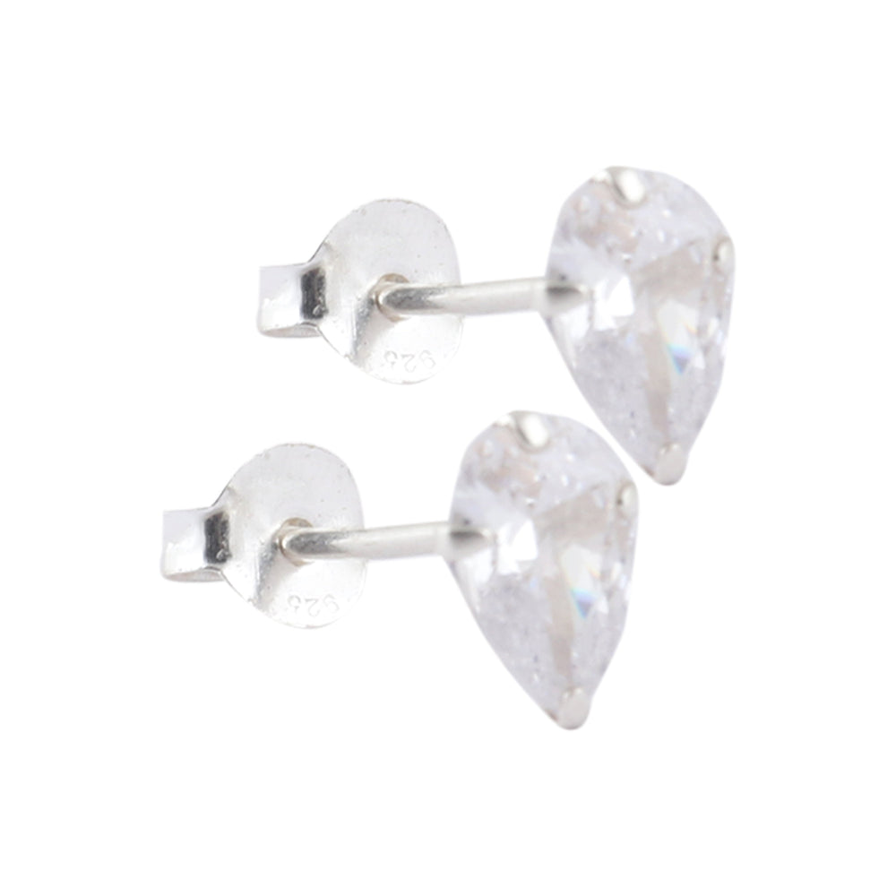 925 Sterling Silver Pair of Pear Shape White CZ Stone Piercing Stud Earrings