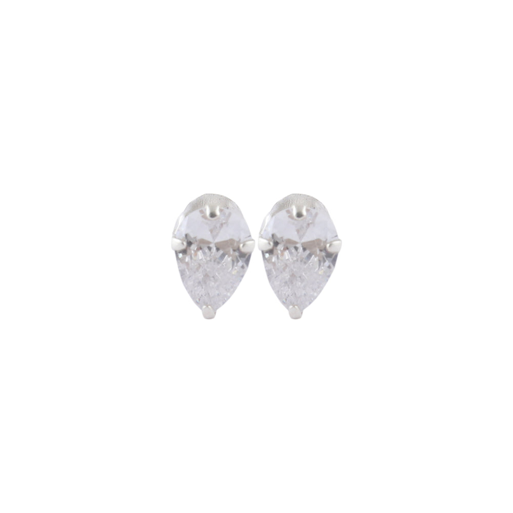 925 Sterling Silver Pair of Pear Shape White CZ Stone Piercing Stud Earrings