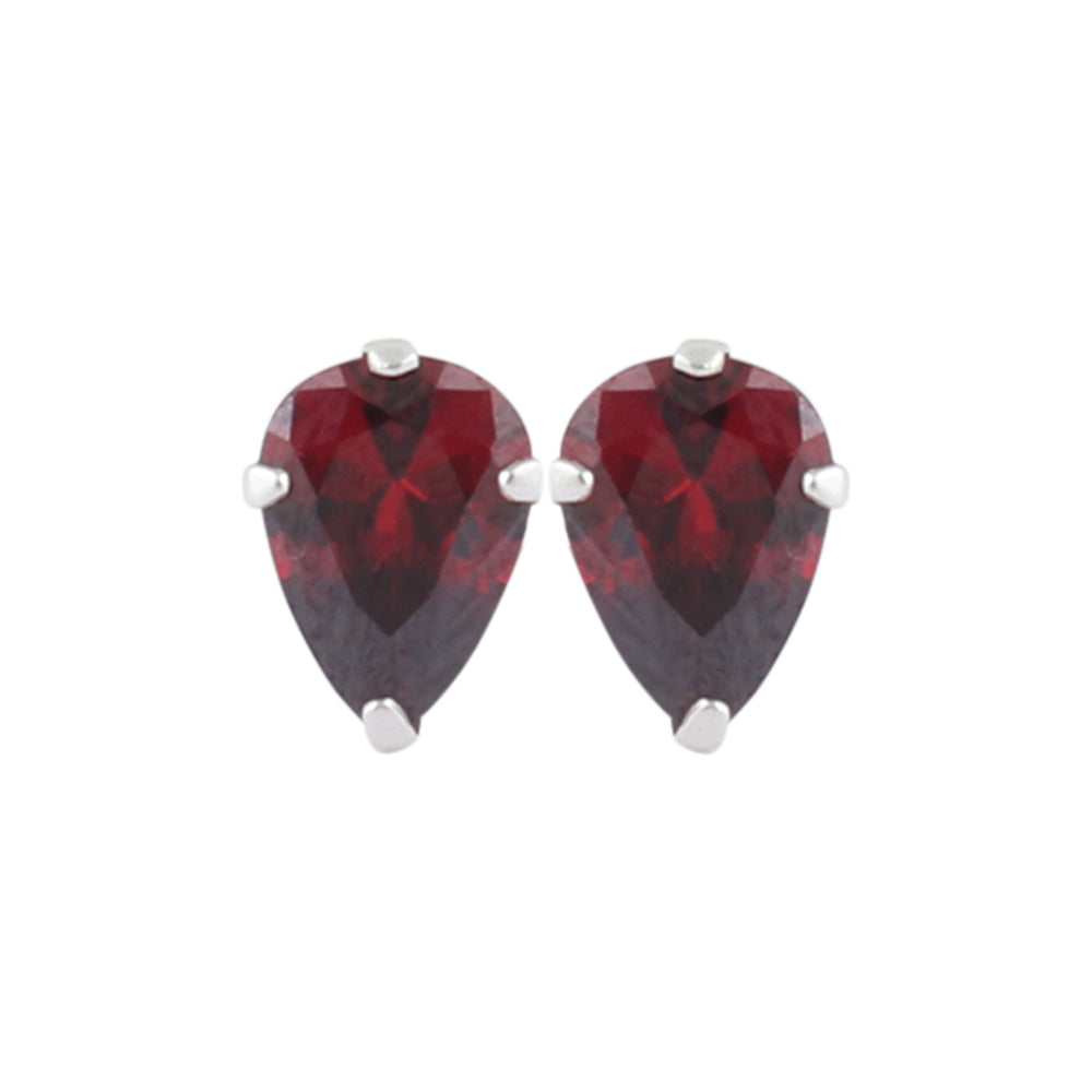 925 Sterling Silver Pair of Pear Shape Maroon CZ Stone Piercing Stud Earrings