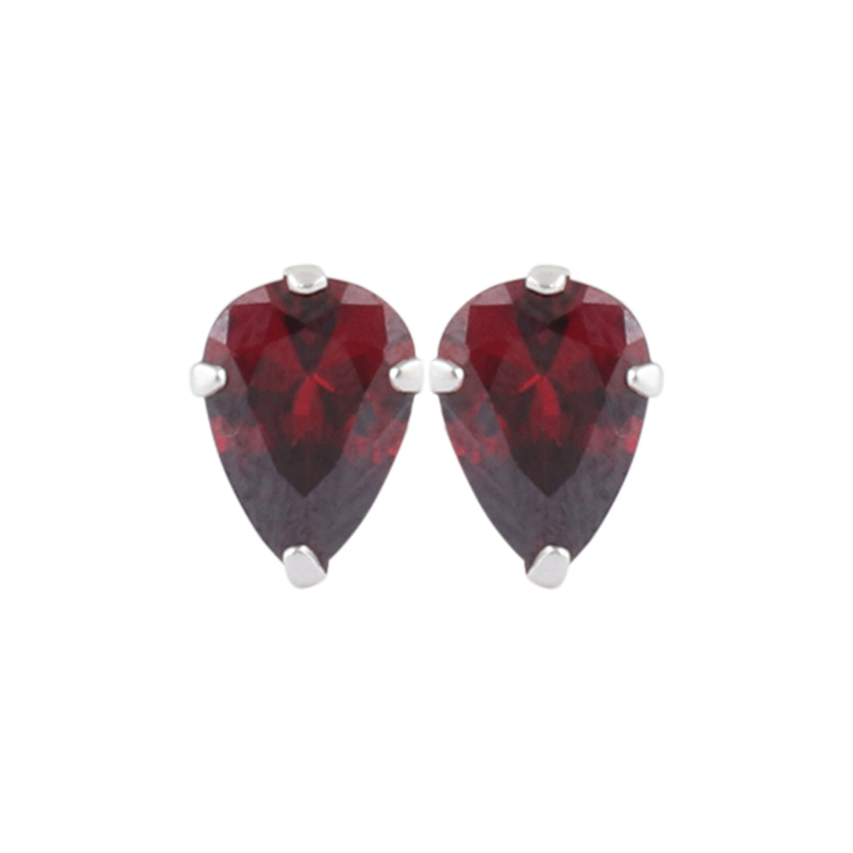 925 Sterling Silver Pair of Pear Shape Maroon CZ Stone Piercing Stud Earrings