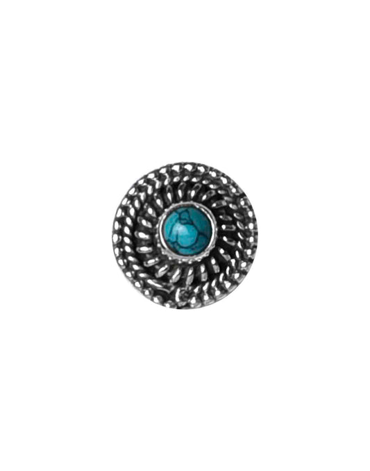 Round Oxidized 92.5 Sterling Silver Nose Pin with Turquoise