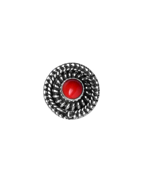 Round Oxidized 92.5 Sterling Silver Nose Pin with Red Coral - Default Title - Abhooshan