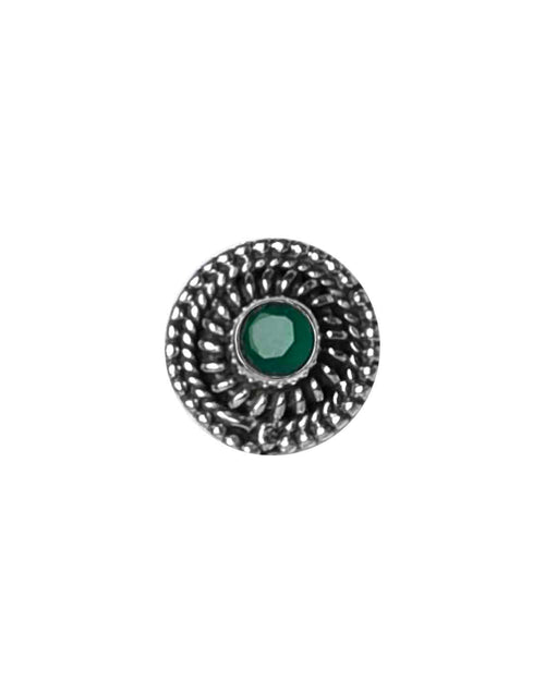 Round Oxidized 92.5 Sterling Silver Nose Pin with Emerald - Default Title - Abhooshan