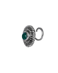 Round Oxidized 92.5 Sterling Silver Nose Pin with Emerald